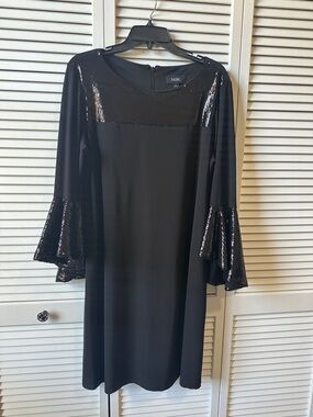 MSK Black Shift Dress with Sequin Yoke and Bell Sleeves